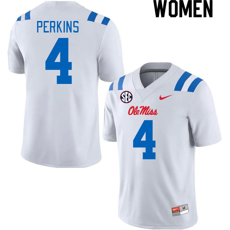 Women #4 Suntarine Perkins Ole Miss Rebels 2024 New Uniforms College Football Jerseys Stitched-White